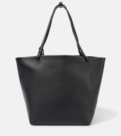 The Row Park Three Leather Tote Bag In Black