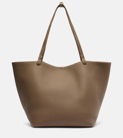 The Row Park Three Leather Tote Bag In Gray