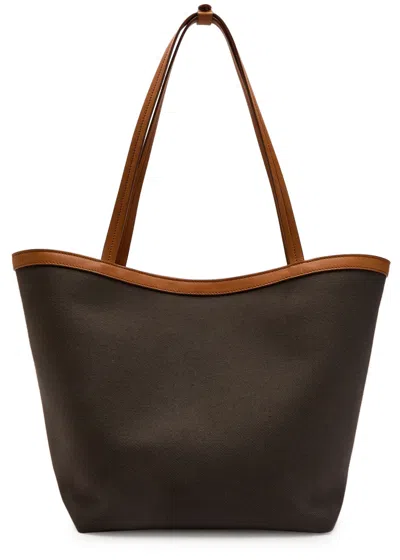 The Row Park Three Leather-trimmed Canvas Tote In Brown