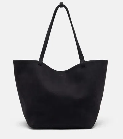 The Row Park Three Suede Tote Bag In Black