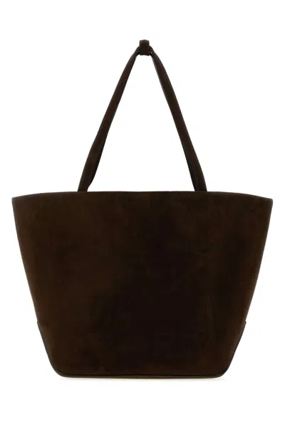 The Row Dark Brown Suede Park Tote Three Shopping Bag In Purple
