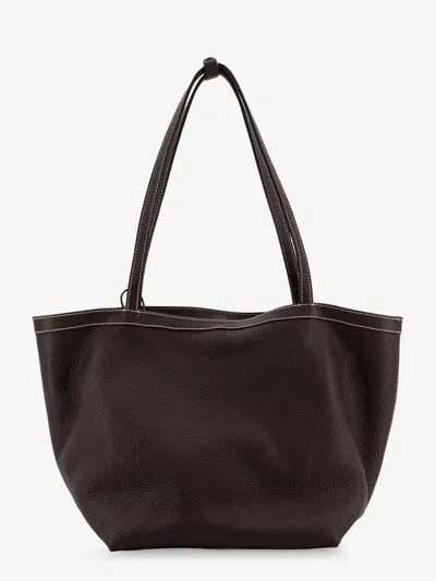 The Row Park Tote Three Stitch Leather Shoulder Bag In Brown