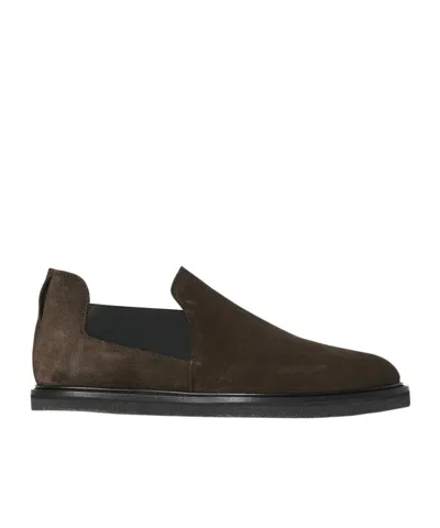 The Row Parker Slip On Shoe In Suede In Brown
