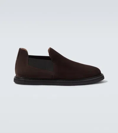 The Row Parker Suede Slip-on Shoes In Brown