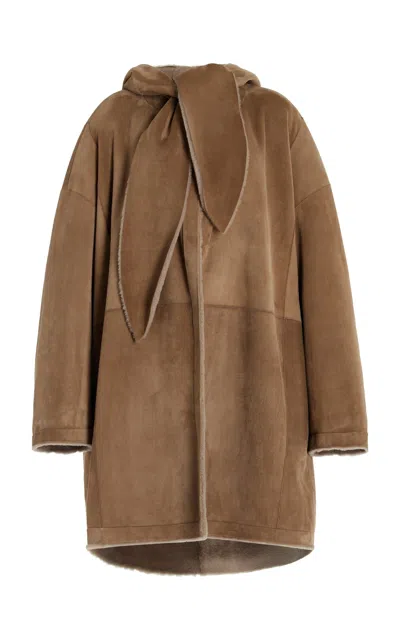 The Row Parnasse Suede Coat In Brown