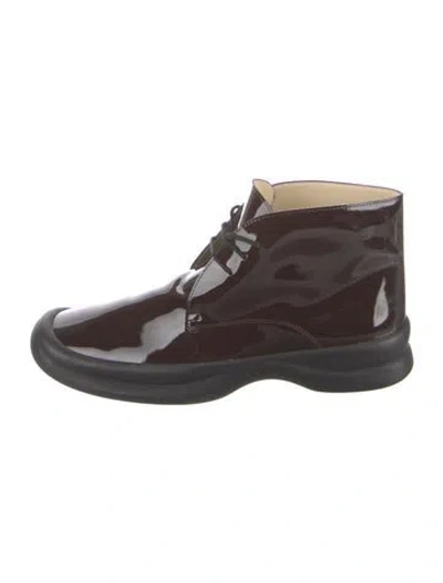Pre-owned The Row Patent Leather Lace-up Boots In Brown