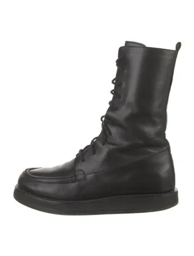 Pre-owned The Row Patty Boot Leather Lace-up Boots In Black