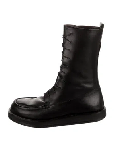 Pre-owned The Row Patty Leather Combat Boots In Black