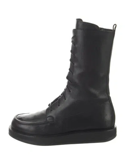 Pre-owned The Row Patty Leather Combat Boots In Black