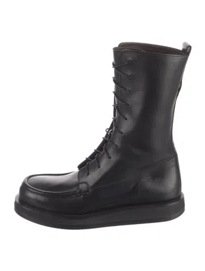 Pre-owned The Row Patty Leather Combat Boots Leather Combat Boots In Black