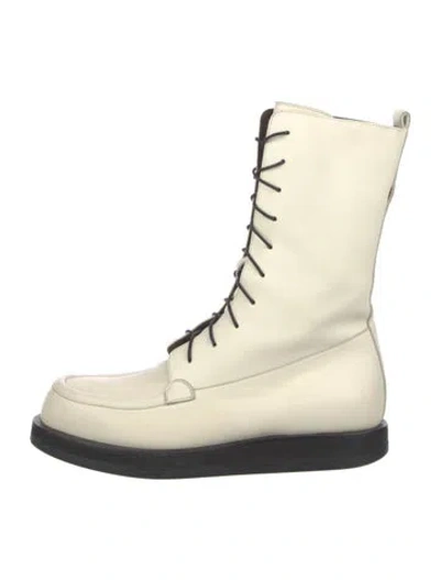 Pre-owned The Row Patty Leather Combat Boots In White