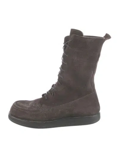 Pre-owned The Row Patty Suede Combat Boots In Brown