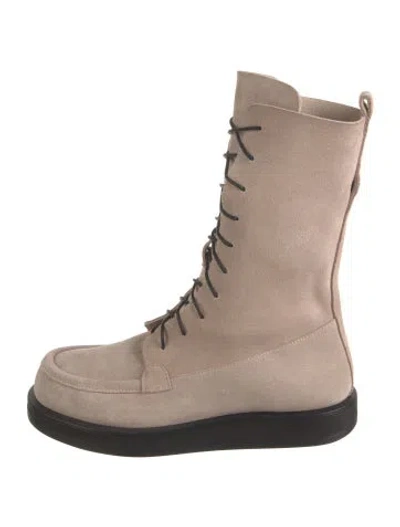 Pre-owned The Row Patty Suede Combat Boots In Neutral