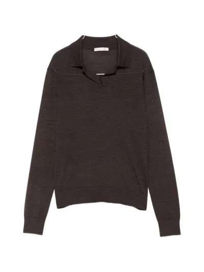 The Row Pauli Wool And Silk Polo Sweater In Brown