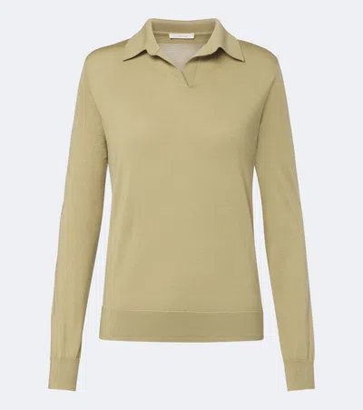 The Row Pauli Wool And Silk Polo Sweater In Green