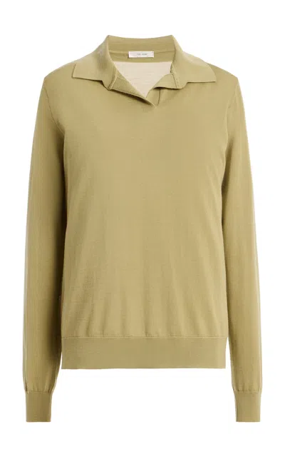 The Row Pauli Wool-silk Top In Green