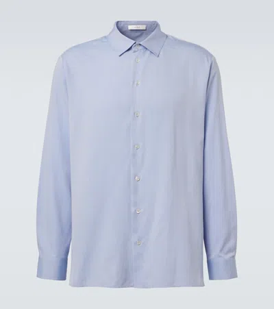 The Row Paxon Silk Poplin Jacquard Shirt In Blue