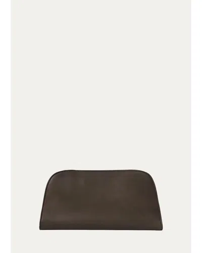 The Row Peggy Clutch Shoulder Bag In Saddle Leather In Walnut Shadow