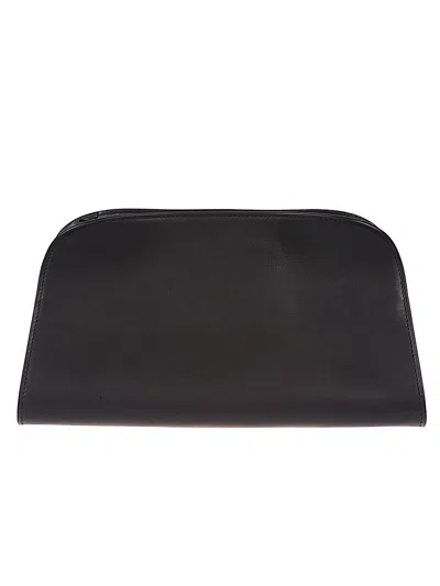 The Row Peggy Leather Clutch In Black