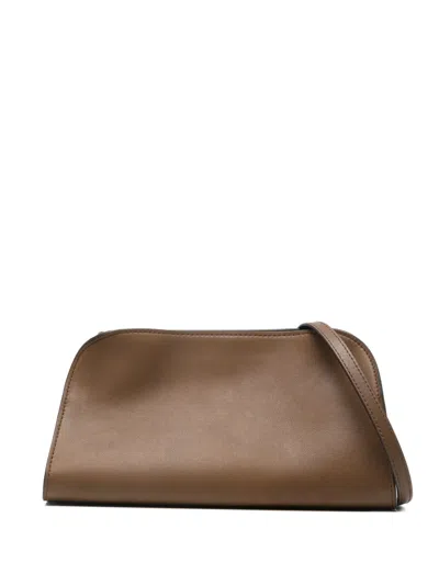 The Row Peggy Leather Clutch In Brown