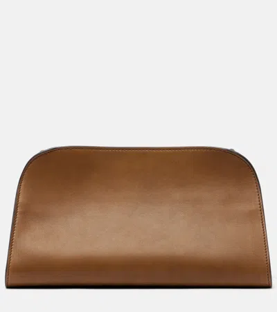 The Row Peggy Leather Clutch In Brown