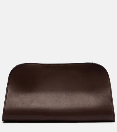 The Row Peggy Medium Leather Clutch In Brown