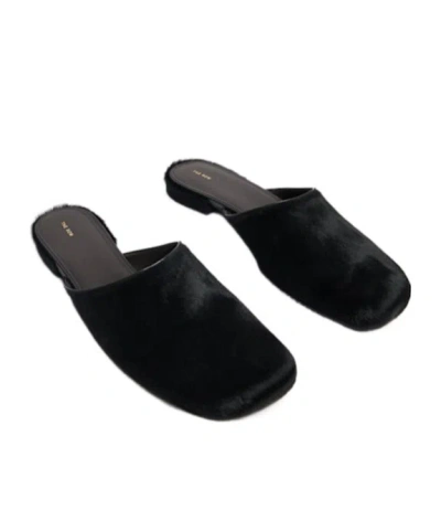 The Row Penelope Pony Skin Flat Mules In Black