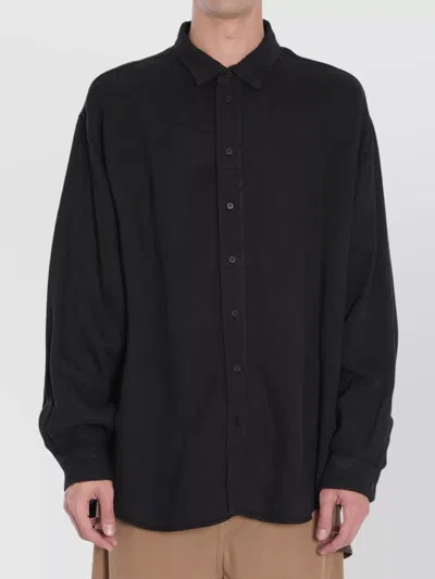 The Row Penn Linen Shirt Cuffed Sleeves In Black