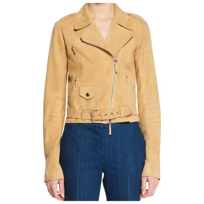 Pre-owned The Row Perlin Suede Moto Jacket In Beige Size Us 6 Retail $4750 In Brown