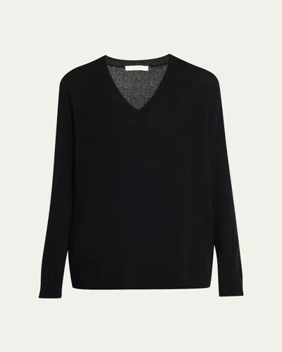 The Row Phora Lightweight Cashmere V-neck Sweater In Black