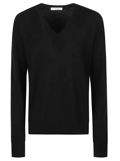 The Row Phora V-neck Long-sleeved Top In Black