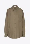 The Row Pino Long-sleeved Wool Shirt In Brown