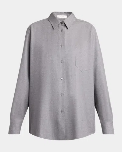 The Row Pino Wool Button-down Shirt In Gray