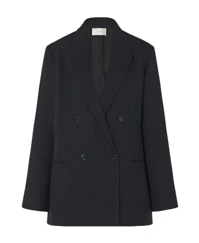 The Row Pinstripe-pattern Double-breasted Blazer In Black