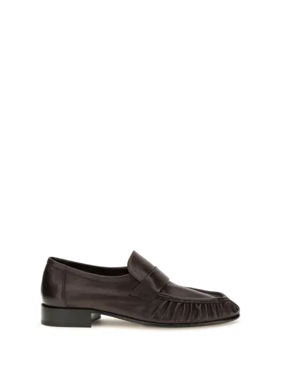 The Row Pleated Leather Loafer In Brown