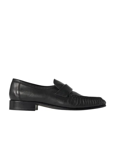 The Row Pleated Leather Loafers In Black