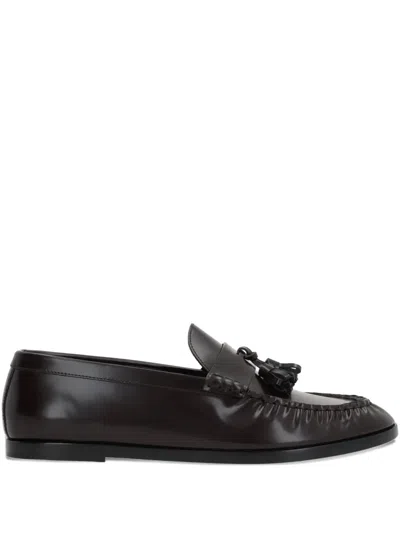 The Row Pleated Tassel Leather Loafers In Black
