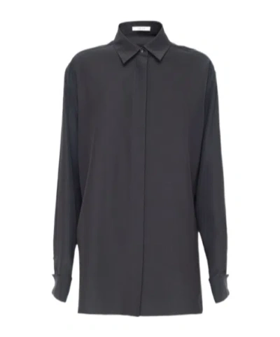 The Row Point-neck Long-sleeved Shirt In Black