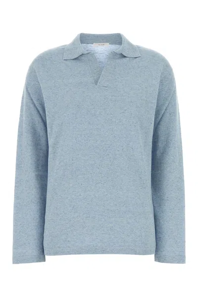 The Row Melange Light Blue Cotton Blend Niosa Polo Shirt