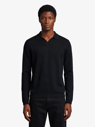 The Row Cashmere Ribbed Long Sleeve Polo Shirt In Black