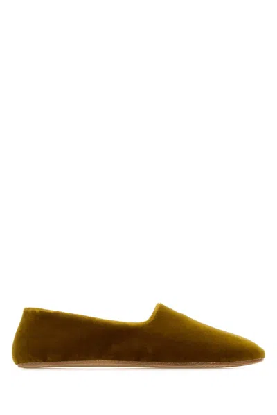 The Row Ponti Velvet Ballerinas In Gold