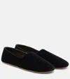 The Row Ponti Velvet Leather Sole Slippers In Black