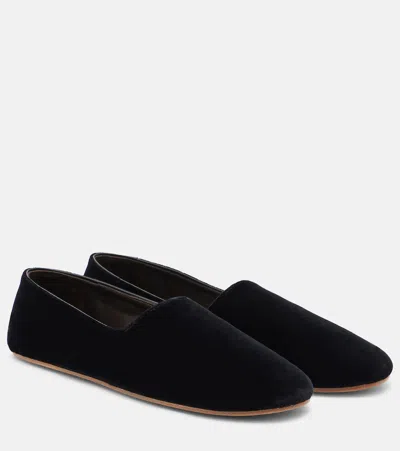The Row Ponti Velvet Slip-on Shoes In Black