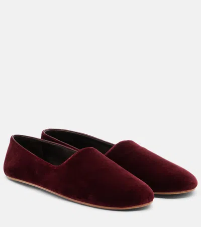 The Row Ponti Velvet Slip-on Shoes In Burgundy