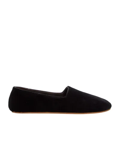 The Row Ponti Velvet Slipper Flats In Black