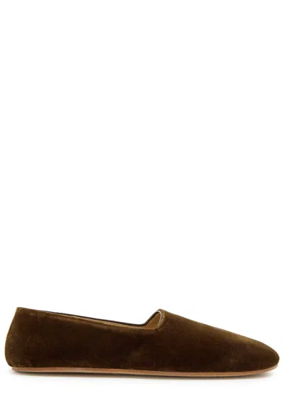 The Row Ponti Velvet Slipper Flats In Brown