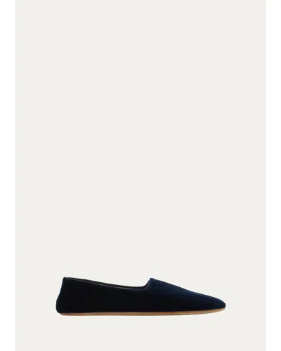 The Row Ponti Velvet Slippers In Blue