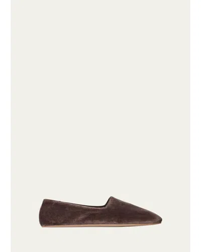 The Row Ponti Velvet Slippers In Medium Bro