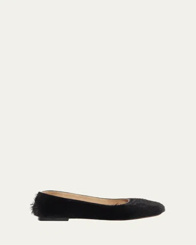 The Row Pony Hair Ballerina Flats In Black