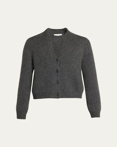 The Row Poynta Cashmere V-neck Cardigan In Charcoal Melange